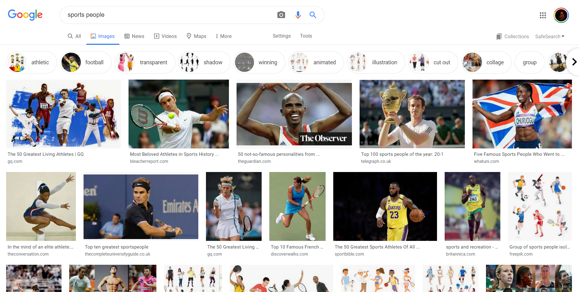 Google search: “sports people”
